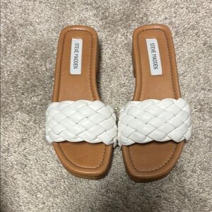 Steve Madden White and Tan Sandals with Braided Straps